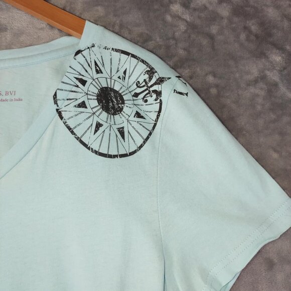 Pussers Women XL Turquoise Blue Royal Navy Traditional Cotton vintage vneck Top - Picture 12 of 12